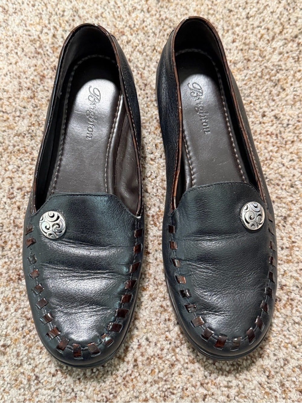 Brighton Moore Women 6.5 M Black Leather Loafers Moc Toe Slip On Flats Shoes